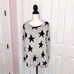 H&M Divided Grey & Black Star Print Scoop Neck Long Sleeve Knit Top Oversized M